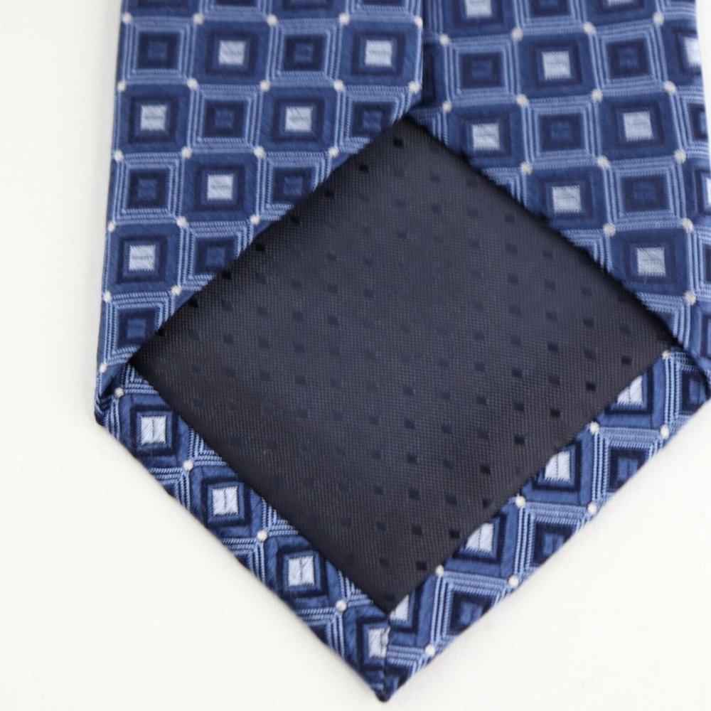 Bloomingdale's The Men's Store, Blue Geometric Silk Men's Neck Tie - Picture 3 of 5